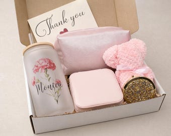 Personalized Birth Flower Gift Box, Gift for her, Bridesmaid Proposal Gift Box, Personalized Glass Cup, Birthday Gift Set, Best Friend Gift