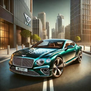 Exclusive Bentley Art Print in Emerald Green - Luxury Car in Modern Urban Setting, Perfect for High-End Decor and Car Lovers