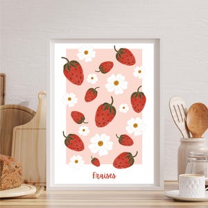 Affiche/Carte illustration  - Fraises et fleures - création originale