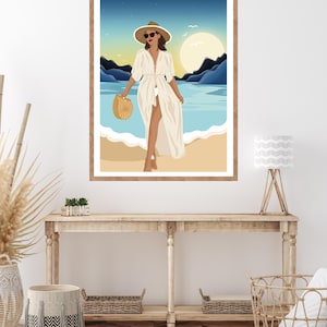 Affiche/Carte illustration  - Femme élégante au bord de mer
