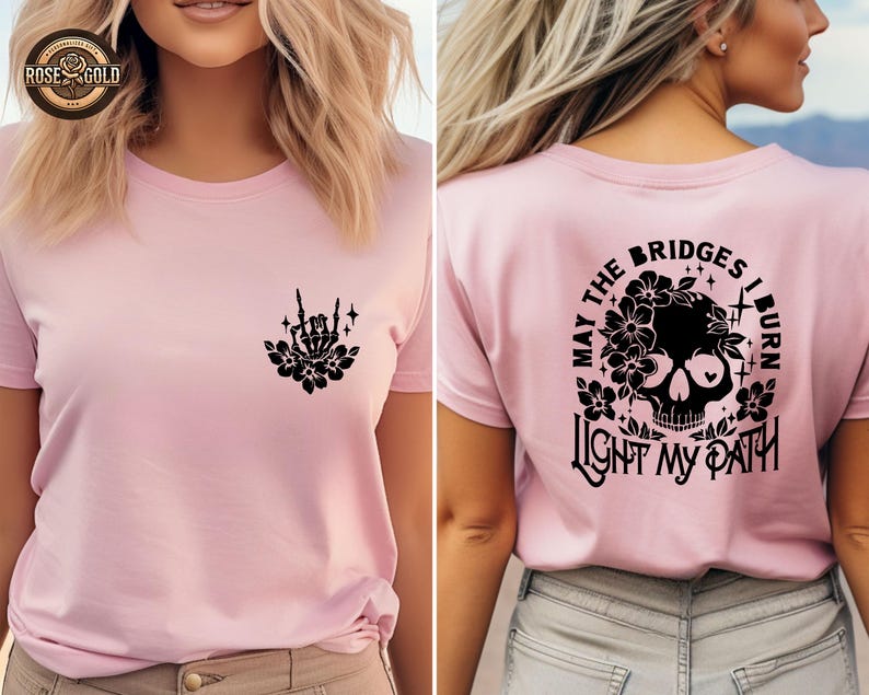 Camiseta con estampado floral de calavera y esqueleto, diseño moderno en la parte delantera y trasera. imagen 4