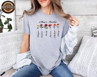 Custom Name Grandmas and Moms Garden Shirt, Birth Flower Mother's Day Tshirt, Matching Family Mama Gift