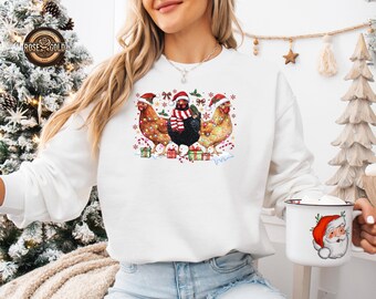 Chicken Christmas Sweatshirt, Funny Farm Animals Sweatshirt, Holiday Farm Sweater, Chicken Lover Gift, Xmas Crewneck