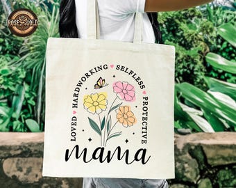 Custom Mama Floral Tote Bag, Mother's Day Canvas Tote, Mom Life Everyday Carry-All Bag, Gift for Mom