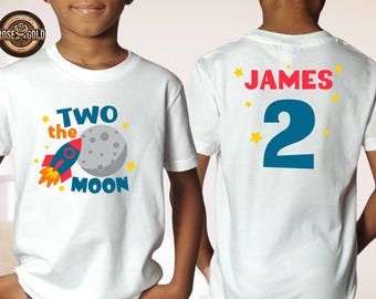 Custom Two The Moon Birthday Shirt, Space Theme 2nd Birthday Tee