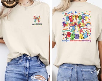 Custom Name Support Squad Autism Awareness Shirt, Coquette Puzzle Piece Autistic Tshirt, Sped Teacher Tee, Special Education Top