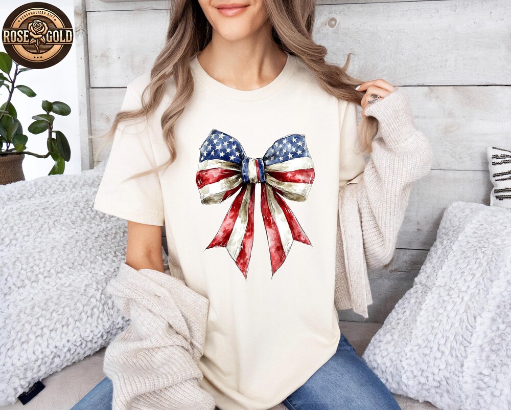 Freedom Shirt, Patriotic Shirt, Coquette American Shirt, American Bow Shirt, American Flag Shirt,Memorial Day Shirt, American Girl Shirt Boldblendtees
