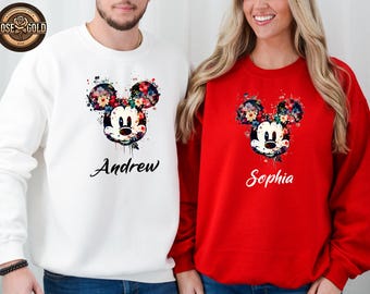 Personalized Mickey Mouse Sweatshirt, Custom Name Floral Disney Shirt, Disney Vacation Shirt
