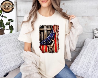 Patriotic Christian Cross Shirt, Religious American Flag Sweatshirt, Faith and Freedom Shirt