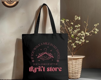 Bolso de mano con el mensaje "Si te pones en mi lugar", bolso divertido de lona de segunda mano.