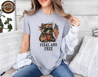 Funny Raccoon American Flag Shirt, Independence Day Gift, Trash Panda Feral Freedom Gift