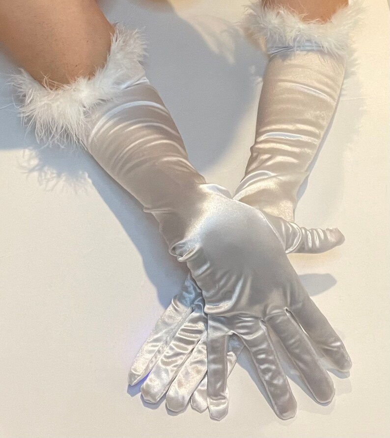 Boa Trim Opera Length Sateen Gloves Stretch Full Length Gloves Etsy