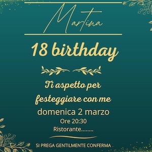 invito 18 anni ragazza personalizzabile con una grafica ELEGANTE SEMPLICE-invito digitale, stampabile, whatsapp, editabile template canva