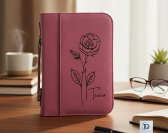 Personalized Vegan Leather Bible Cover, Birth Month Flower, Floral Christian Gift