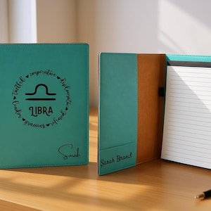 Personalized Libra Zodiac Leatherette Journal: Custom Engraved Notepad