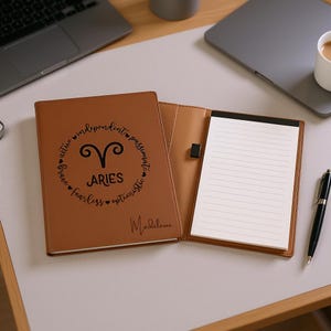 Personalized Zodiac Portfolio, Astrology Leather Notebook, Cover with Notepad, Custom Graduation Gift, Birthday Gift for Astrology Lovers