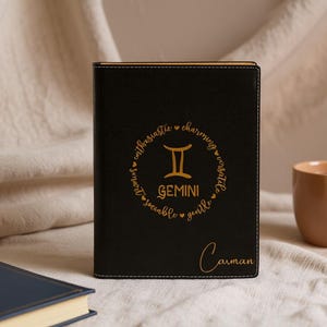 Personalized Gemini Zodiac Leatherette Portfolio: Engraved Journal