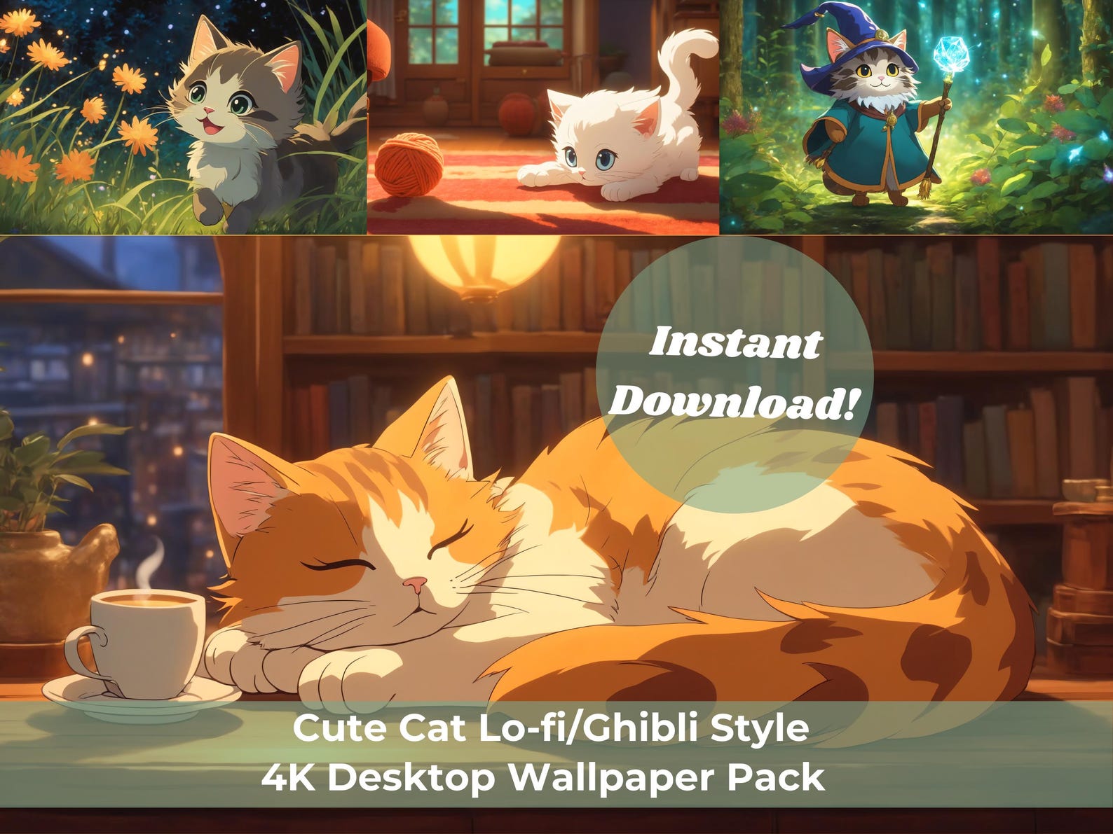 Cute Cat Wallpaper Pack | Lofi & Studio Ghibli Aesthetic | Adorable ...