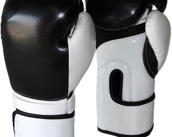 Guantes de boxeo de cuero bicolor Martial Sports con palma Air Maxx - Negro/Blanco - Vendas de regalo - 283-510 g