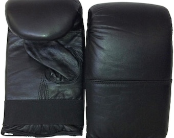 Guanti da sacco da boxe vintage per sport marziali in vera pelle - Neri - Allenamento, kickboxing, MMA e Muay Thai - M-L