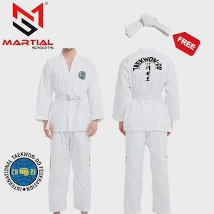 Gi ITF de Taekwondo Tradicional para Deportes Marciales, Blanco, 8 oz, Cinturón Gratis, Envío Gratis