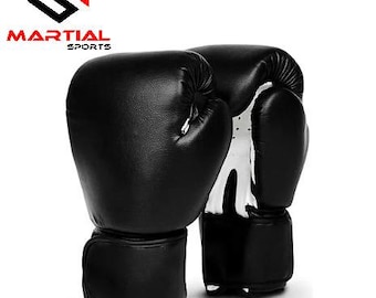 Martial Sports Classic Sparring Boxing Gloves Blk/Whe Free Handwraps Free Ship