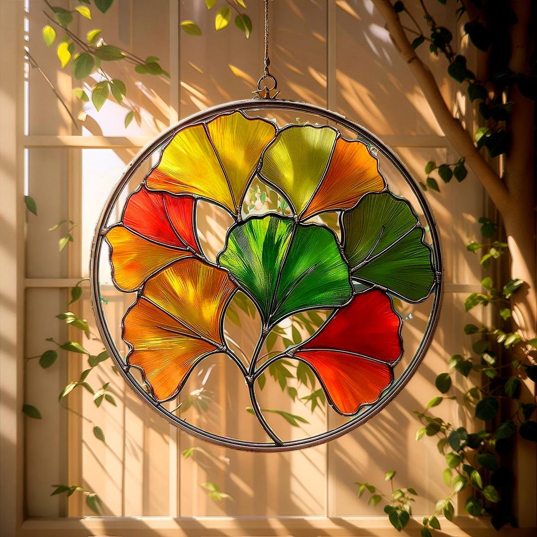 Ginkgo Leaf Acrylic Suncatcher Faux Stained Acrylic Window Hanging ...