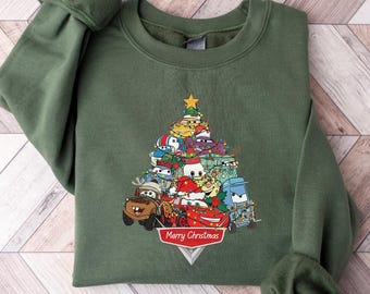 Disney Cars Christmas Tree Sweatshirt, Lightning McQueen Mater Holiday Tee, Family Merry Christmas Pixar Gift