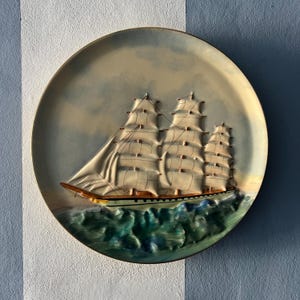 Vintage Ship Wall Plate ~ Mid Century Nautical Ceramic Plaque ~ Sailing Gift ~ Nautical Home Decor ~