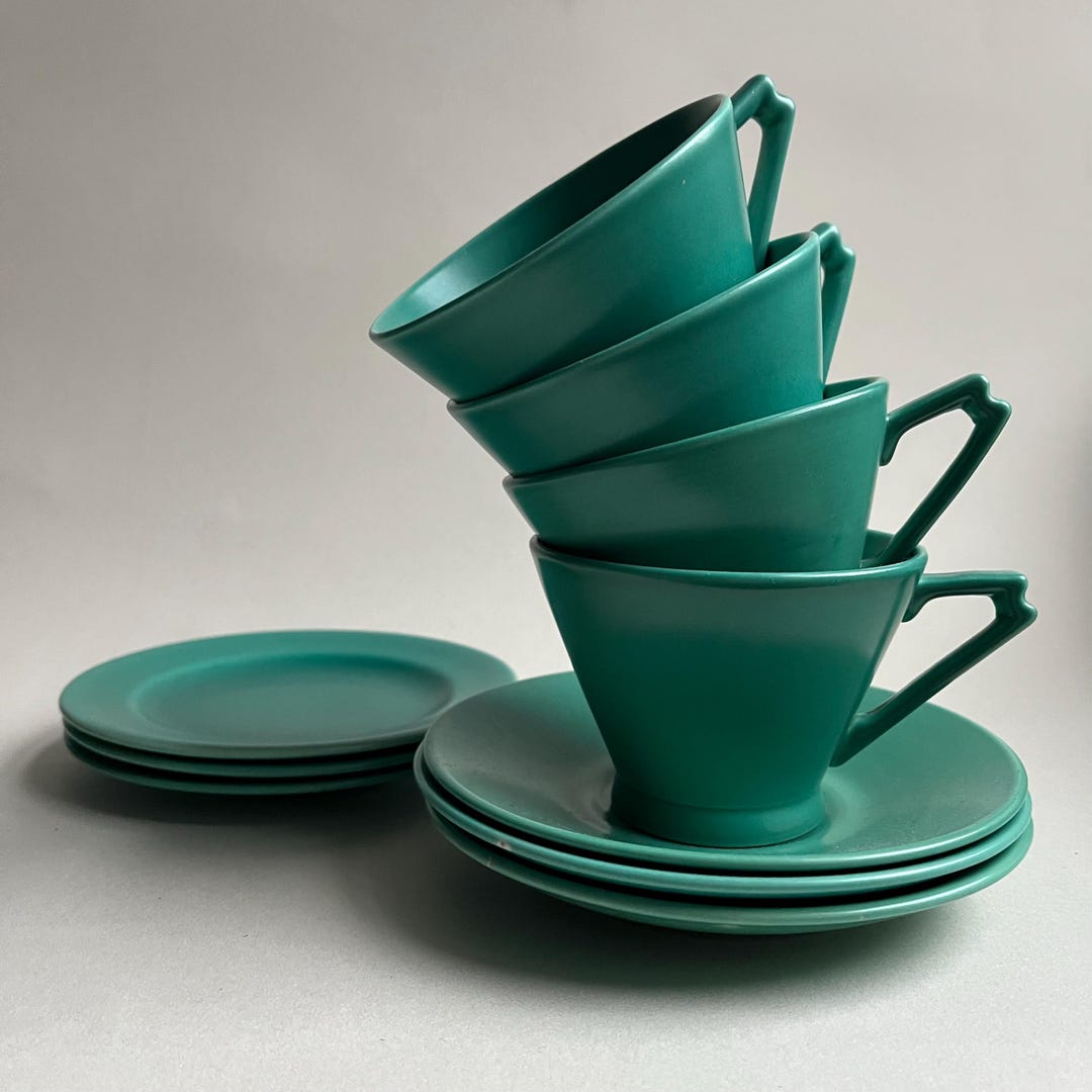 Visual Reference: Vintage Art Deco Tea Set Royal Cauldon Aqua Green Coffee