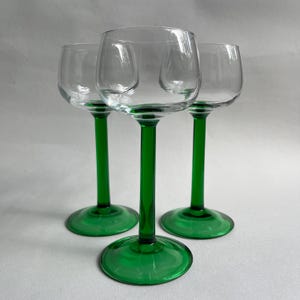 Vintage Green Stem Wine Glasses ~ Retro French Barware, Set of 3 ~