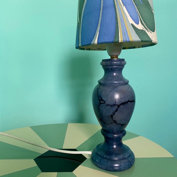 Vintage Onyx Lamp Base ~ Deep Blue 1970s Dyed Marble Table Lamp ~ Retro Travertine Home Decor ~