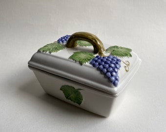 Vintage Italian Butter Dish ~ Grape Vine Relief ATN Bassano Ceramic Butter Dish ~ Mediterranean Home Decor ~