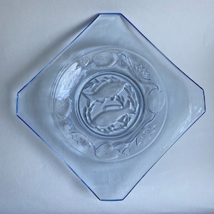 Vintage Art Deco Blue Glass Bowl ~ Bagley Fish Pond Dish ~