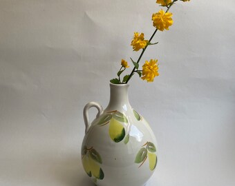 Vintage Italian Olive Oil Jug ~ Terracotta Flagon by Bocca Della Verita ~ Ceramic Oil Bottle with Stencilled Lemons ~