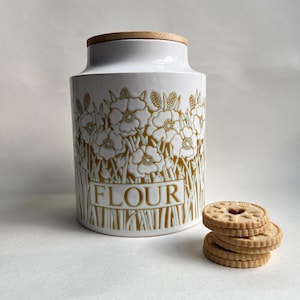Vintage Hornsea Flour Canister ~ Hornsea Pottery Fleur Design Large Storage Jar ~ 1970s Kitchen Storage ~