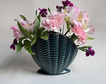 Vintage Style Shell Vase ~ Blue Scallop Shell Toothbrush Holder ~