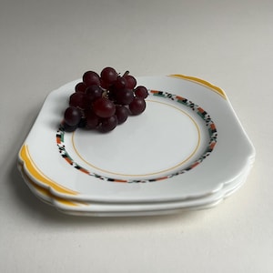 3x Art Deco Tea Plates ~ Shelley Tableware ~White, Yellow, Orange, Green & Black Cake Plates ~ 1930s Sandwich Side Plates ~
