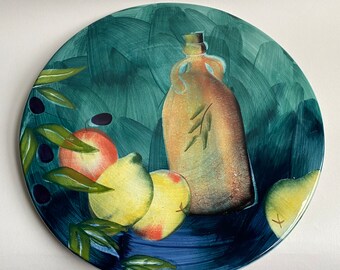 Vintage Antipasti Platter ~ Italian XL Charcuterie Salad Plate ~ Hand Painted Mediterranean Ceramic Serving Platter Made in Italy ~