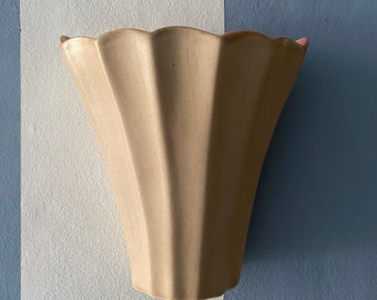 Vintage Lovatts Peach Wall Vase ~ Large Deco Scalloped Edge Wall Pocket ~ 1950s Ceramic Wall Decor ~