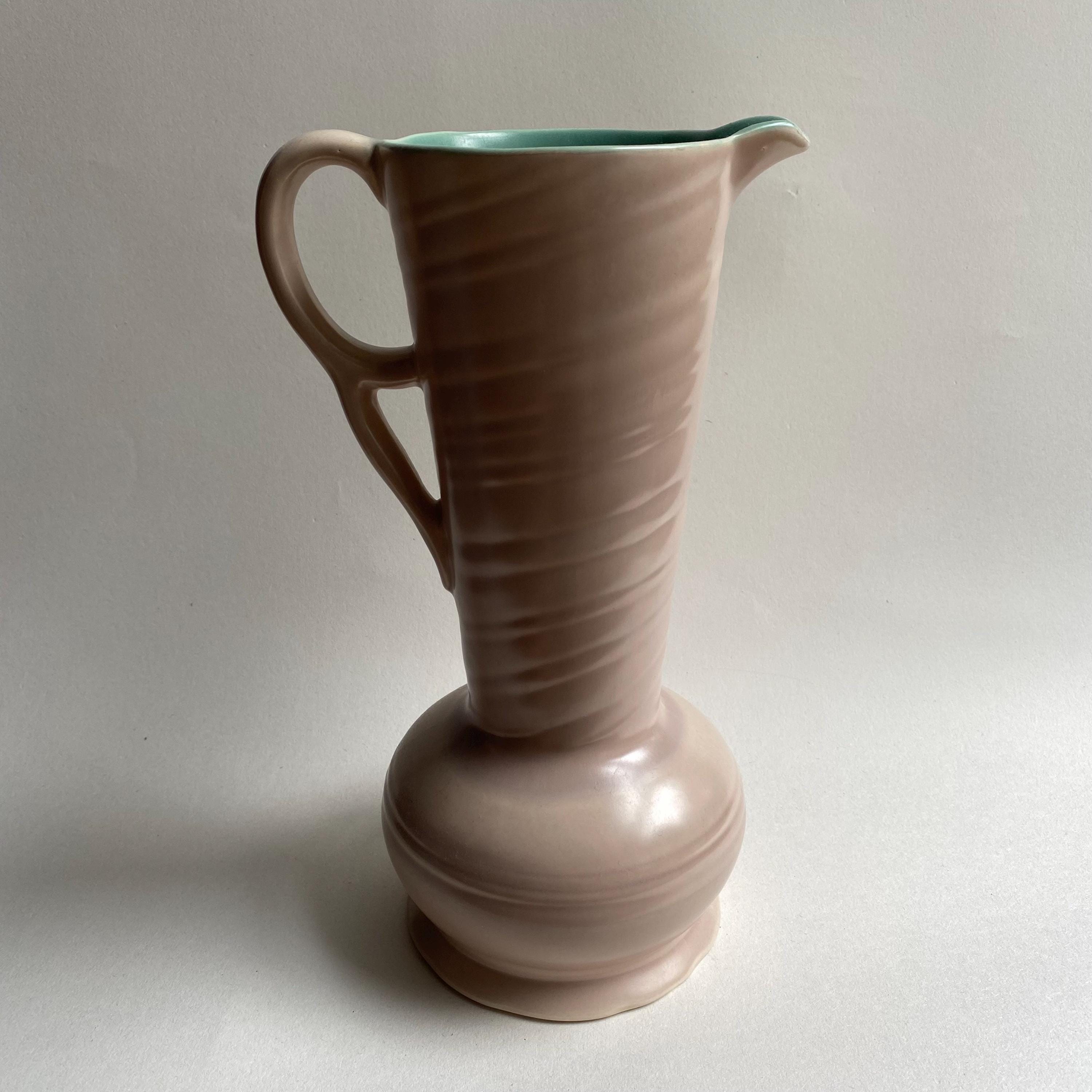 Vintage Art Deco Vase ~ Tall Caramel Pink Jug with Aqua Interior ~ Royal Falcon Ware Pottery ~ 1930s Home Decor ~