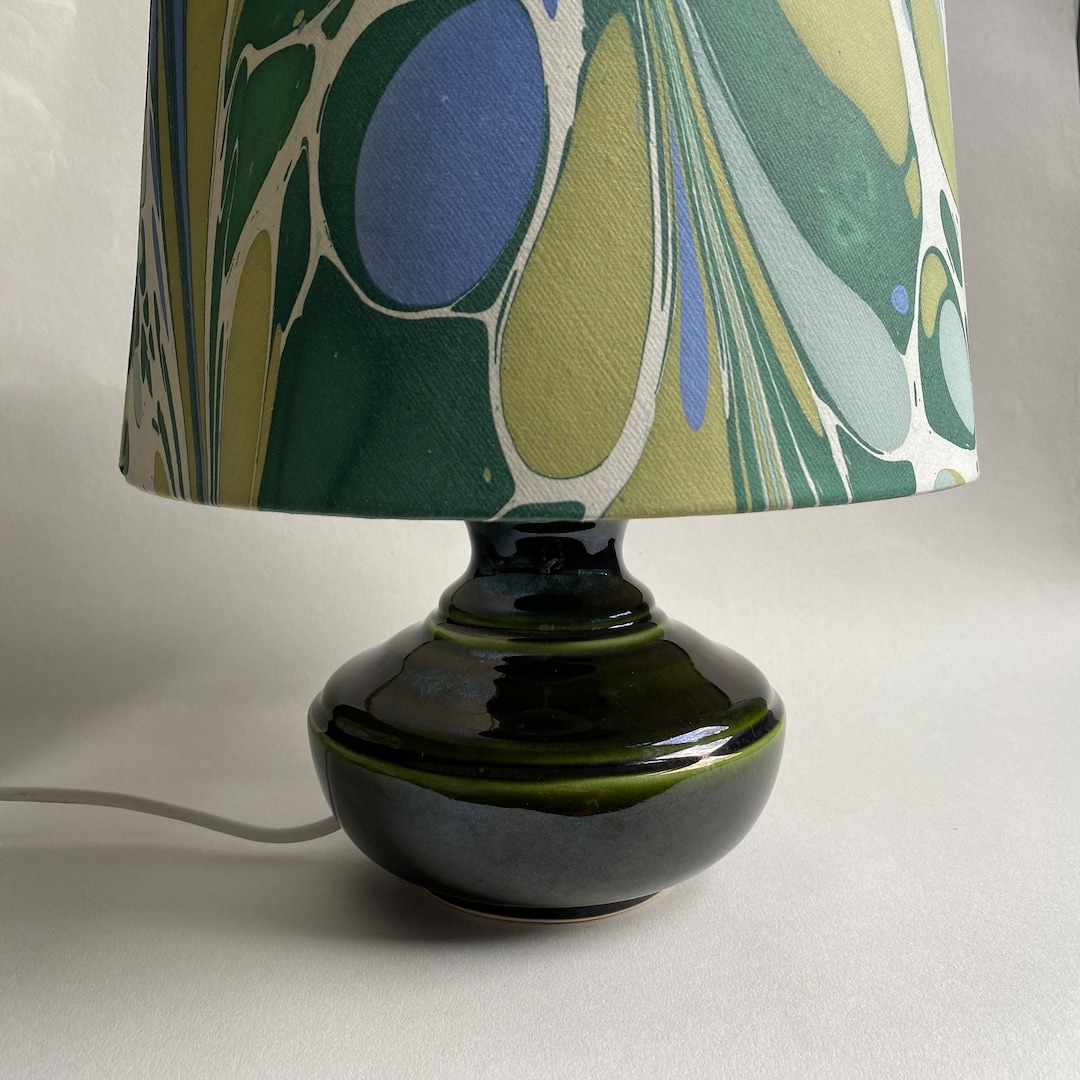 Vintage Dark Green Ceramic Lamp Base Studio Pottery Table Lamp 1970s