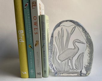 Vintage Crystal Heron Paperweight ~ Goebel Glass Bird Bookend ~