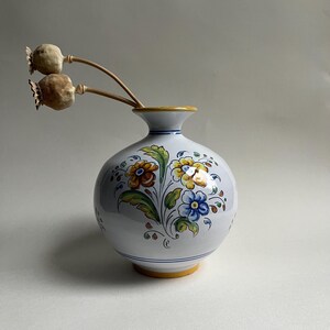 Vintage Spanish Ball Vase ~ Hand Painted Vase with Floral Pattern ~ Round Folk Art Vase ~ Talavera de La Reina Pottery ~