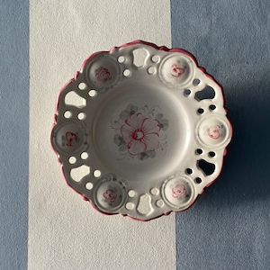Vintage Hand Painted Wall Plate ~ White & Pink Floral Decorative Plaque ~ Portuguese Wall Plate Decor ~ Vestal Pottery ~
