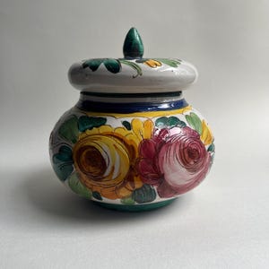 Vintage Decorative Canister ~ Italian Decorative Jar ~ Floral Ginger Jar ~ Mid Century Handmade Ceramic Tea Caddy ~