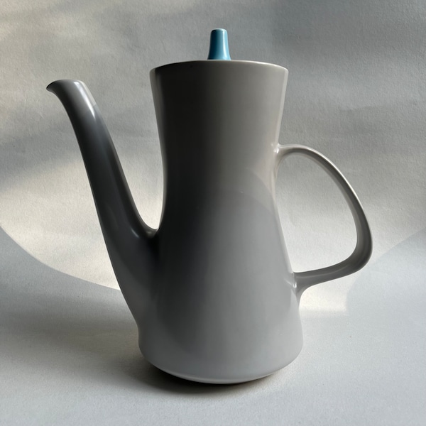 Vintage Poole Coffee Pot ~ Sky Blue & Dove Grey Twintone Ceramic Coffee Pot ~ Mid Century Kitchen Dining ~