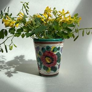 Vintage Mini Italian Vase ~ Mid Century Ceramic Plant Pot ~ Small Hand Painted MCM Pot with Floral Design  ~