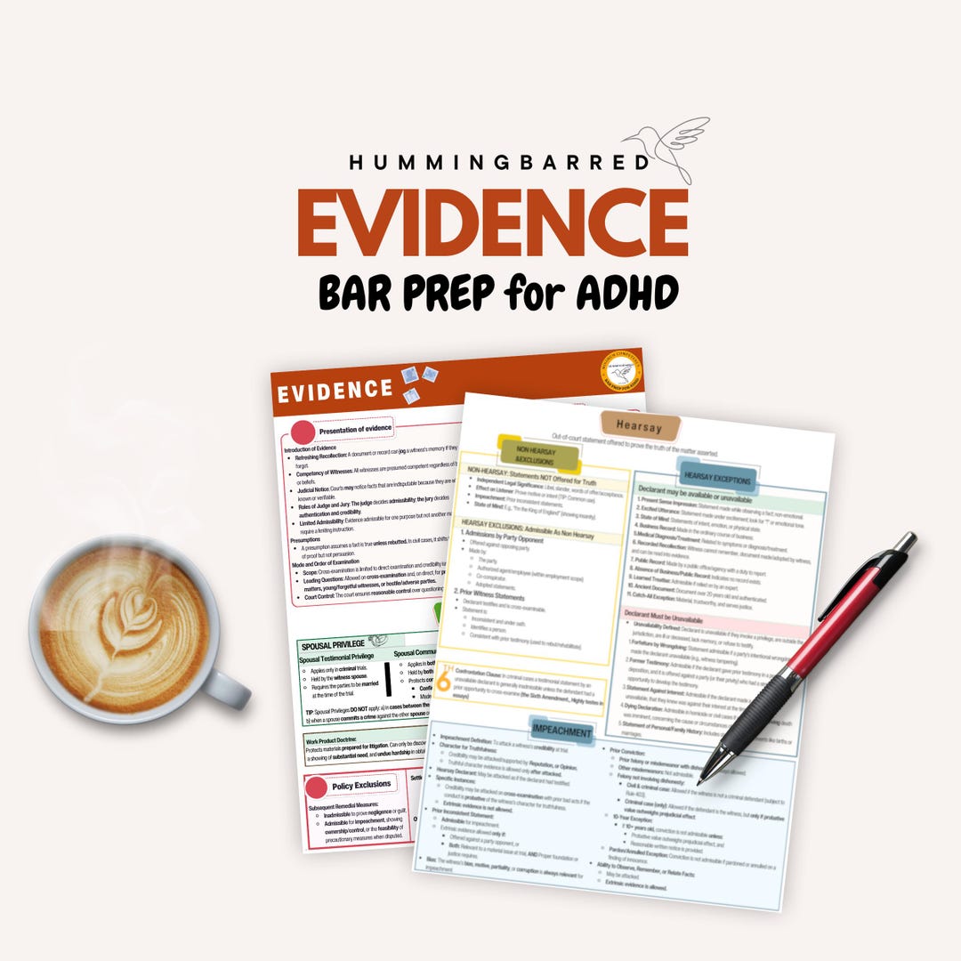 Evidence Bar Prep Outline: Adhd-friendly Law Study (digital Download ...