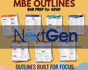 NEXTGEN MBE Bar Exam Outlines, ADHD-Friendly Quick Sheets (pdf download)